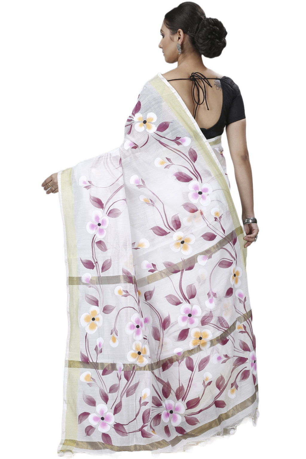 Cream Blended Cotton Tonika Hand Painted Saree (1218)